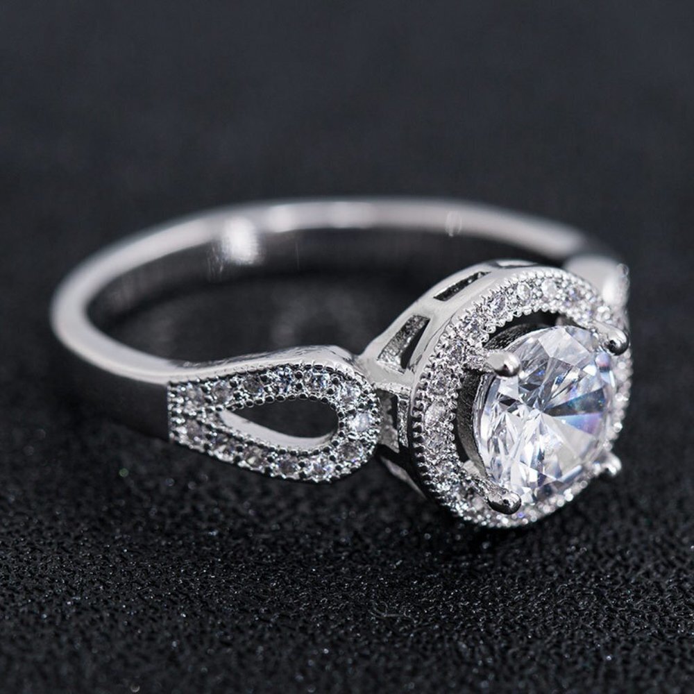 🌸Stylish Saudi Arabia White Gold Round Cut Ring for Women, MARR9360 - Picture 3 of 5